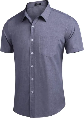 Vista 3 de COOFANDY - Camisa de lino de manga corta con botones estilo informal para hombre, para la playa