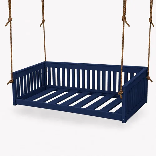 Vista 23 de Amish Twin Poly Lumber Wood Hanging Daybed, Antique Mahogany, USA Made Deep Seating Mission Collection HDPE Poly Lumber Twin Daybed with Rope