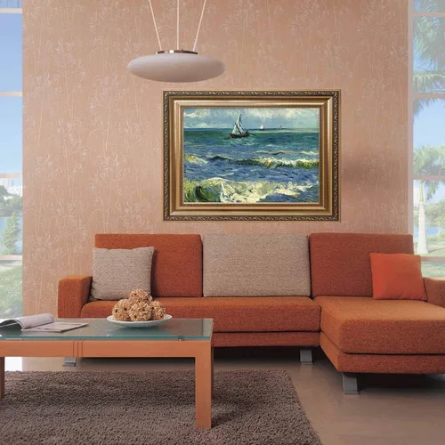 Vista 4 de ZENDA Van Gogh The Sea at Les Saintes Marie - Reproducción artística enmarcada de noche estrellada, arte en lienzo para decoración del hogar