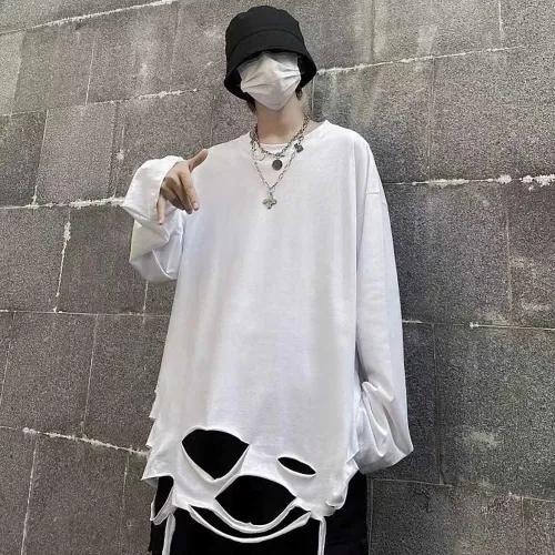 Vista 6 de Camisa gótica negra de manga larga Harajuku Street camisa de manga larga alternativa gótica camiseta de manga larga estilo grunge