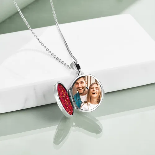 Vista 4 de ONEFINITY Collar con medallón de árbol de la vida, collar de plata de ley que sostiene fotos, colgante de medallón del árbol de la vida