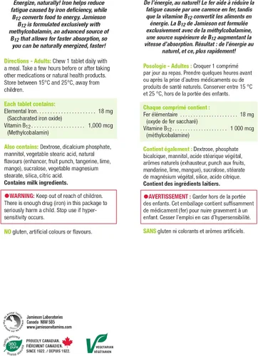 Vista 6 de Jamieson Iron + Vitamina B12, 45 pestañas masticables
