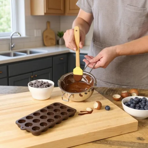Vista 8 de Mrs. Anderson's Baking Olla para derretir chocolate con boquillas de vertido, acero inoxidable pesado, capacidad de 2.5 tazas