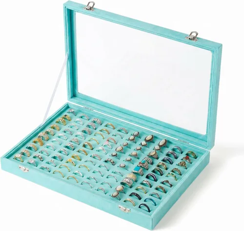 Vista 15 de Frebeauty Bandeja organizadora de anillos de 100 ranuras, caja de Beige