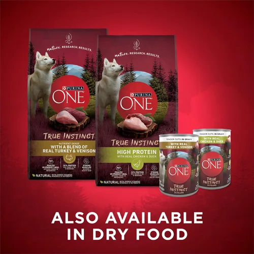 Vista 9 de Purina ONE True Instinct - Cortes tiernos en salsa con pavo verdadero y venado, y con pollo verdadero y pato, alimento húmedo para perros alto