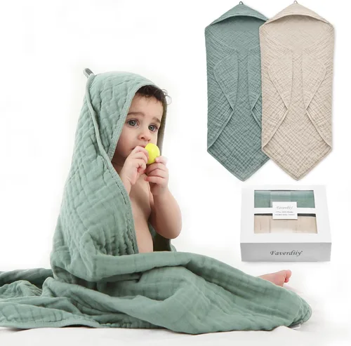 Vista 16 de Toallas de bebé con capucha para recién nacido, 35 x 35 pulgadas, paquete de 3 toallas de baño 100% algodón de muselina para bebé, toallas de playa