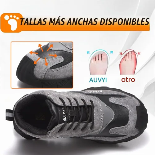 Vista 3 de AUVYI Botas de trabajo con punta de acero para hombres – Zapatos de seguridad cómodos y duraderos a prueba de chispas, botas de construcción