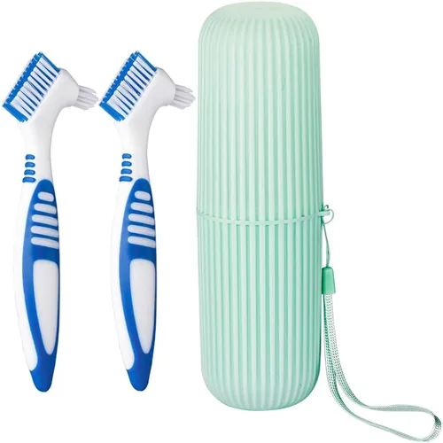 Vista 8 de Anbbas Cabezales de Cepillo de Doble Cerda Cepillo para Dentaduras con Estuche Protector Juego de Cepillos de Limpieza Dental para Cuidado