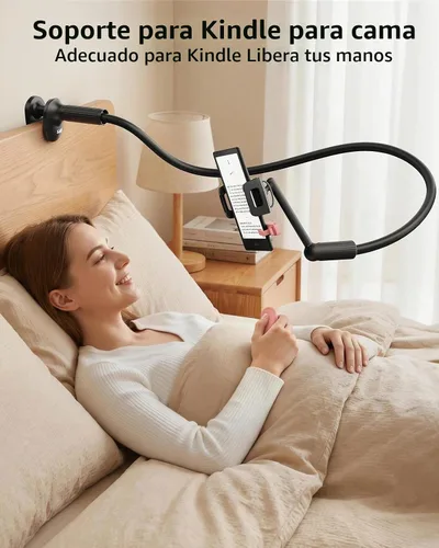 Vista 3 de SAIJI Soporte para Kindle de Cuello de Ganso de 47", Soporte para Tableta para Cama con Base Mejorada, Soporte para iPad con Brazo Flexible