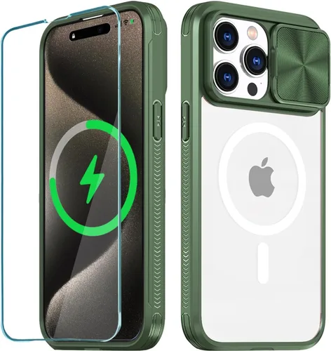 Vista 28 de Funda MagSafe transparente de titanio compatible con iPhone 15 Pro con cubierta deslizante para cámara, imanes fuertes, antiamarilleo, a prueba