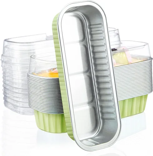 Vista 16 de EUSOAR Forros para magdalenas con tapas, 30 unidades de ramekins de papel de aluminio de 6.8 oz, mini moldes para pan de aluminio desechables