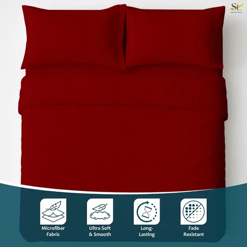 Vista 3 de Shreem Linen Juego de sábanas de microfibra de lujo de 4 piezas, bolsillo profundo para hasta 10 pulgadas, suave, resistente a las arrugas Borgoña