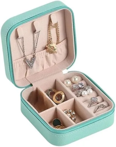 Vista 7 de Joyero Caja De Almacenamiento De Joyería Portátil De Cuero, Mini Organizador De Joyas, Exhibición De Joyas De Viaje, Estuche Con Cremallera, 1 Negro