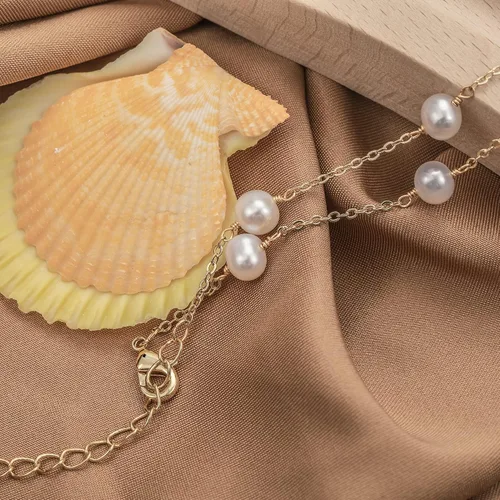 Vista 7 de InzheG Gargantilla de perlas de agua dulce, ajustable, chapada en oro de 14 quilates, hecha a mano, cadena de perlas barrocas cultivadas, collar