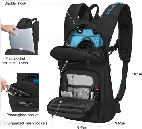 Vista 2 de NOOLA Mochila de hidratación de 3 litros, mochila de agua con vejiga de agua de TPU, paquete de hidratación táctica para hombres y mujeres, mochila