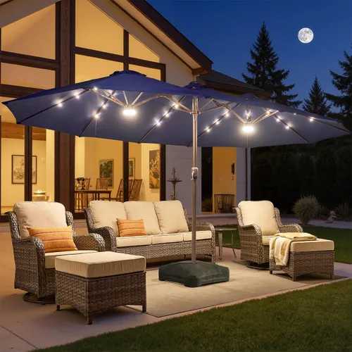 Vista 16 de HOOOWOOO Sombrilla de doble cabeza de 15 pies para patio al aire libre con Beige