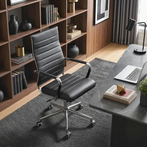 Vista 2 de Okeysen Office Desk Chair, Ergonomic Leather Modern Conference Room Chairs, Executive Ribbed Height Adjustable Swivel Rolling Chair for Home Office