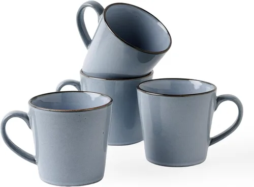 Vista 8 de famiware Tempus Juego de Tazas de Café de 4, Juego de Tazas de 14 oz, Tazas de Gres con Asa para Café, Té, Cacao, Leche, Capuchino, Apto para Blanco