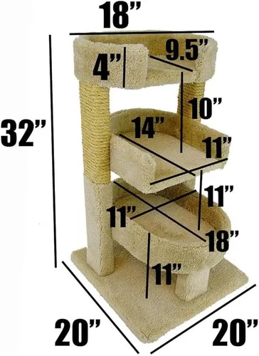 Vista 4 de New Cat Condos 110112-Percha para gatos triple redonda beige de 33