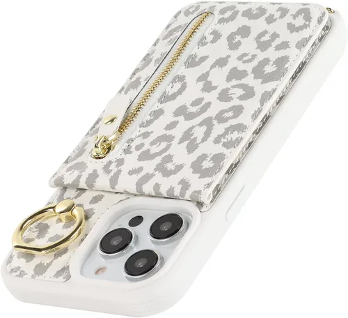 Vista 8 de Funda para iPhone 13 Pro Max con tarjetero y correa para mujer, bolsa cruzada con soporte de anillo con cremallera para monedero Apple13promax
