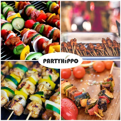 Vista 5 de Brochetas de bambú natural de 8 pulgadas, 0.157 in de grosor, paquete de 200 palitos para barbacoa para parrilla, frutas, fuente de chocolate