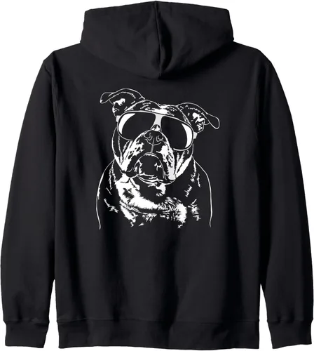 Vista 2 de Gafas de sol divertidas con diseño de perro bulldog inglés con cremallera Negro