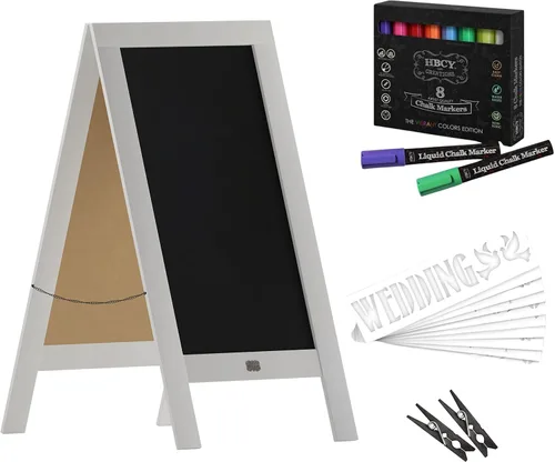 Vista 13 de Cartel en forma de "A" con pizarra de HBCY Creations: Letrero de madera maciza de 40x20 en forma de "A", pizarra rústica marrón de doble cara