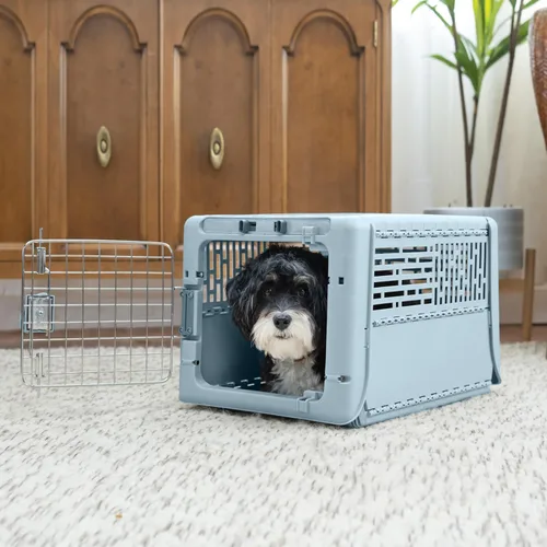 Vista 7 de SportPet Designs Transportador de viaje plegable para mascotas XS (azul), perrera de lados duros para perros pequeños, cachorros, gatos, gatitos