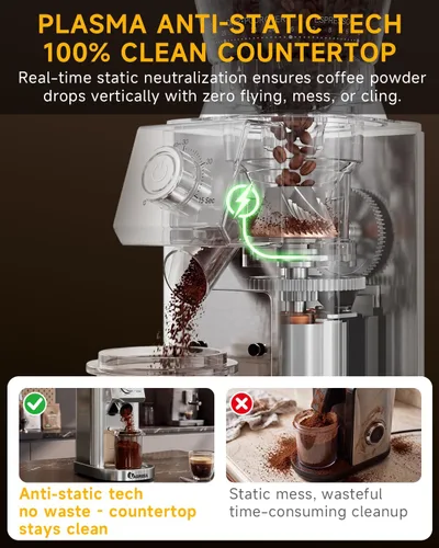 Vista 3 de IAGREEA Molinillo de café para uso doméstico, molinillo de café con rebabas