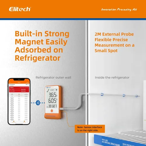 Vista 5 de Elitech ISO 17025 Certificado GSP-6 Bluetooth Data Logger Temperatura Humedad 100000 Readings, Shadow Data, Max Min Record, Auto PDF/CSV