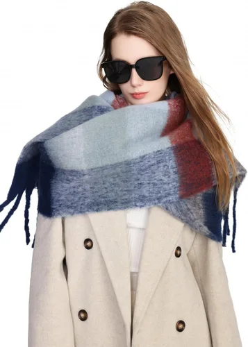 Vista 3 de Yatemiole Bufanda de cachemira para mujer, bufanda de cuadros de color grande para invierno