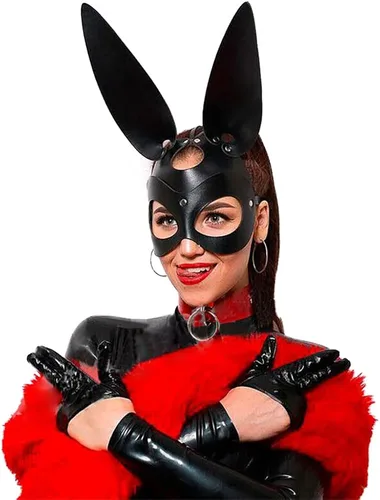 Vista 5 de Furealux Women Leather Masquerade Party Mask for Cosplay Halloween Costume Accessory