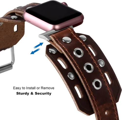Vista 7 de VIQIV Correas de reloj de cuero compatibles con Apple Watch Band 1.614 in 1.575 in 1.496 in 1.929 in 1.732 in 1.772 in 1.654 in iWatch Series