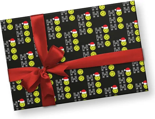Vista 3 de Divertido papel de regalo de pickleball Ho Ho Ho, papel de regalo grueso, bola de remo de Navidad, decoración de fiestas deportivas al aire libre