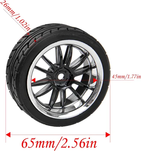 Vista 5 de Llantas hexagonales de 12 radios y neumáticos de goma compatibles con HSP Tamiya HPI Kyosho 1/10 On-Road Touring Car WLtoys 1/14 144001 Traxxas 1/16