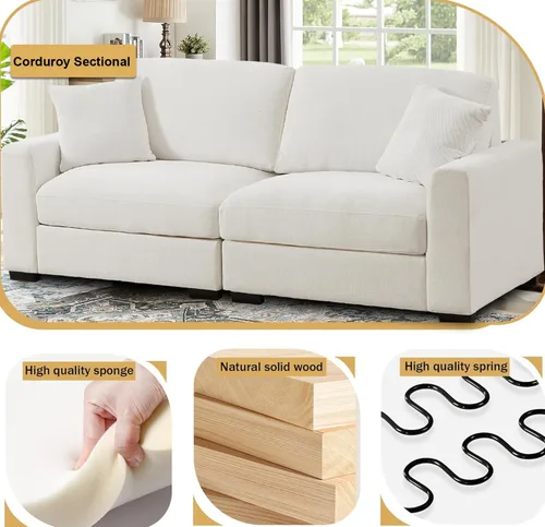 Vista 5 de Sofá modular Cloud de 212 pulgadas con tumbona grande, profundo y cómodo, sofás seccionales en forma de L de gran tamaño para sala de estar, Blanco