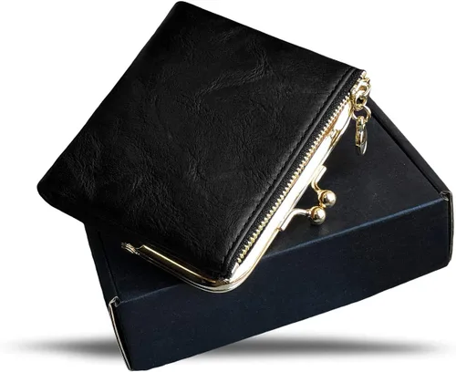 Vista 35 de AOXONEL Cartera para mujer, pequeña, Rfid, compacta, plegable, de piel, vintage, con cremallera y cierre de beso