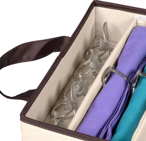 Vista 6 de Caja de almacenamiento para cubiertos - Resistente contenedor de almacenamiento para cubiertos de 5 compartimentos con tapa extraíble y asas fáciles