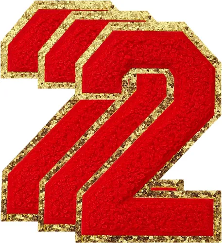 Vista 198 de 3 parches de letras de felpilla roja, parches de letras termo-adhesivas de 4-1/2" con brillantina para ropa, S