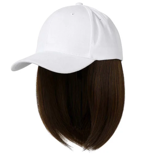 Vista 12 de YEKEYI Gorra de béisbol con extensiones de cabello, peluca sintética para mujer, gorra de béisbol ajustable (beige negro)