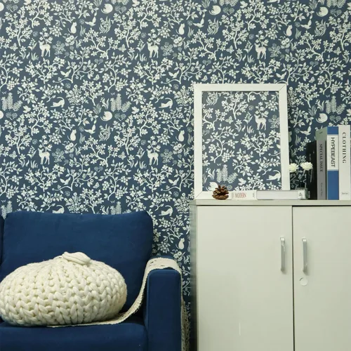 Vista 6 de HeloHo Papel tapiz autoadhesivo para despegar y pegar, papel de contacto floral azul oscuro, bohemio, autoadhesivo, extraíble, para gatos, pájaros