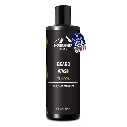 Vista 8 de Mountaineer Brand Lavado de barba para hombres Champú para barba 100% natural Espuma suavizante de limpieza gruesa para cabello y piel Hidrata