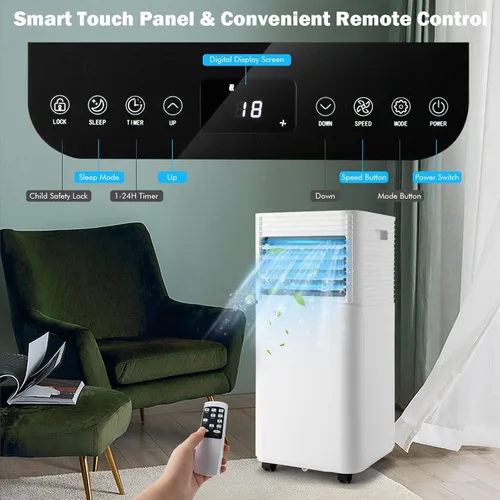Vista 5 de PETSITE Aire acondicionado portátil, unidad de enfriamiento de CA de 8000 BTU para habitación, unidad de CA 3 en 1 con enfriador de aire, ventilador