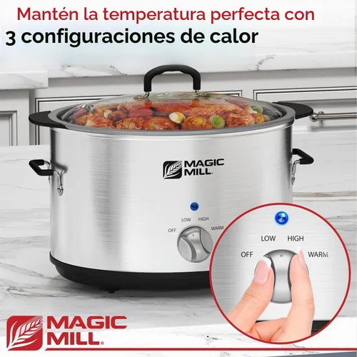 Vista 3 de Magic Mill Olla de cocción lenta de 10 cuartos Olla de metal extra grande antiadherente para sellar y tapa de vidrio templado transparente, ollas