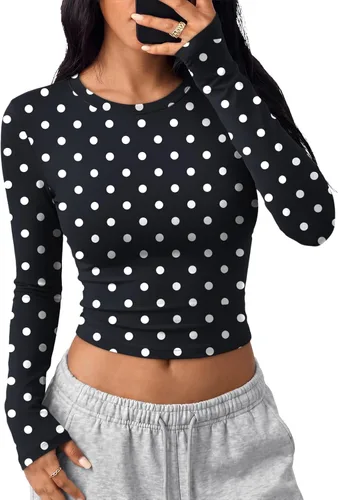 Vista 29 de Trendy Queen Camisetas cortas de manga larga para mujer, camisetas básicas Blanco