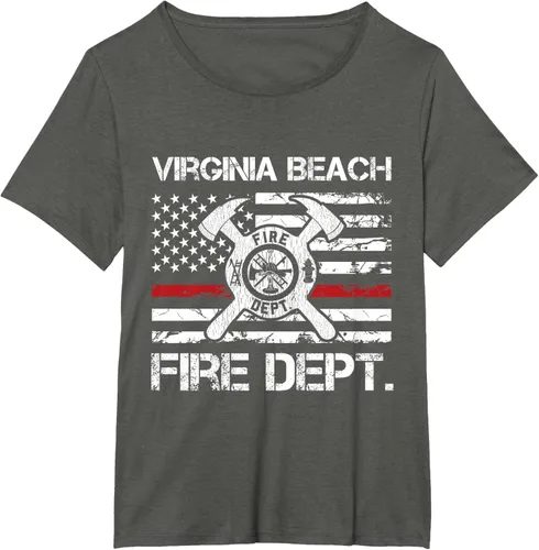 Vista 17 de Virginia Beach Virginia Fire Department - Camiseta delgada de línea roja, Negro