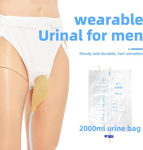 Vista 2 de Orinario portátil para hombres, material de látex portátil con bolsa de orina de colección, sistema de bolsa de drenaje urinario, agradable al tacto