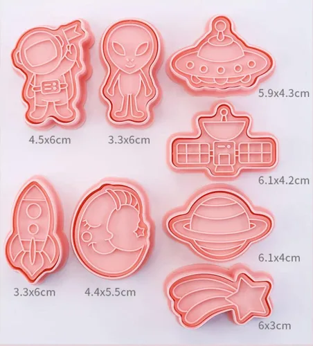 Vista 3 de Juego de 8 moldes de galletas de astronauta para hornear, moldes de galletas alienígenas, juego de moldes de galletas de meteoritos y herramientas