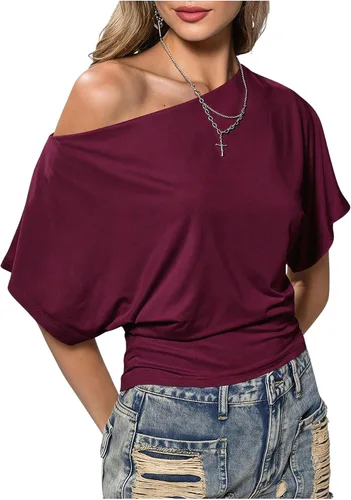 Vista 8 de SweatyRocks Women's Off The Shoulder Tops Asymmetrical Summer Going Out Top Negro