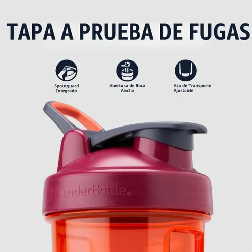 Vista 2 de BlenderBottle Shaker Bottle Pro Series perfecta para batidos de proteínas y antes del entrenamiento, 24 onzas, coral